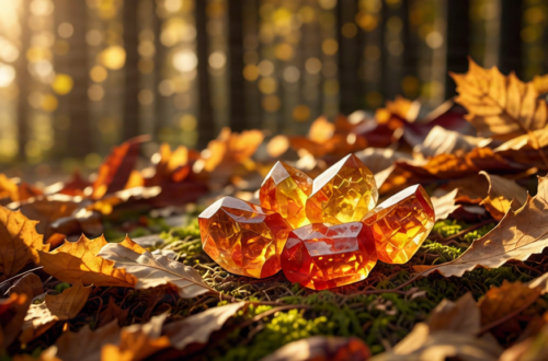 Bannière d'automne chaleureuse avec des feuilles mortes et des cristaux dorés