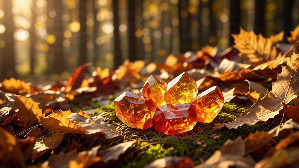 Bannière d'automne chaleureuse avec des feuilles mortes et des cristaux dorés